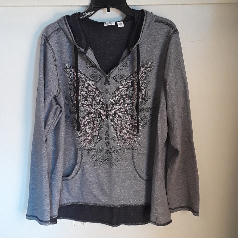Gray hoodie,  butterfly embellishment